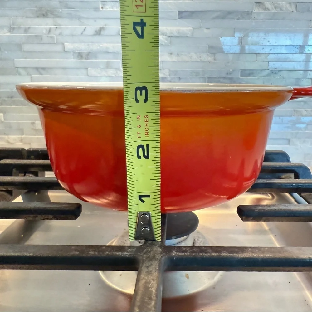 DESCOWARE Vintage 70s Belgium Orange  Enamel Cast Iron Sauce Pan‎ Skillet Lid